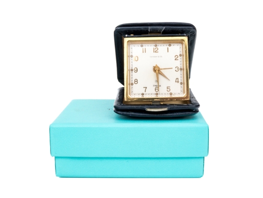 Tiffany & Co. Vintage Angelus 8 Day Leather Cases Travel Alarm Clock