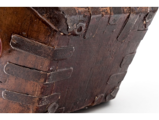 Antique Chinese Iron Bound Wood Framed Rice Measure Bucket