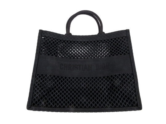 Christian Dior Large Black Fabric Mesh Book Tote Bag