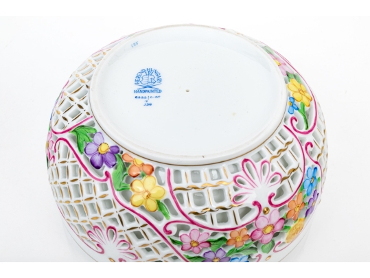Herend HUngary Hand-Painted Reticulated Floral Decorated Bonbonniere