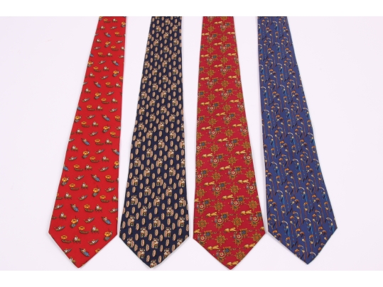Four Beautiful Salvatore Ferragmo Mens Silk Neck Ties, Made In Italy (golf)