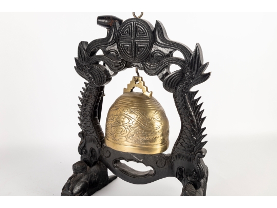 Brass Temple Bell With Dragon Motif Stand