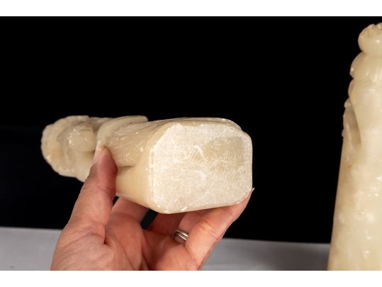 Antique Chinese Carved Nephrite Peacock Candle Holders