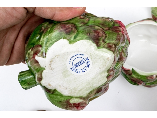 Fourteen Italian Hand-painted Naturalistic Vegetable Form Lidded Bowls Including Vietri