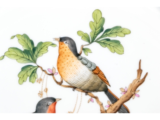 Herend Hungary Hand-Painted Porcelain Serving Or Chop Plate, Rothschild Bird (RO) Pattern