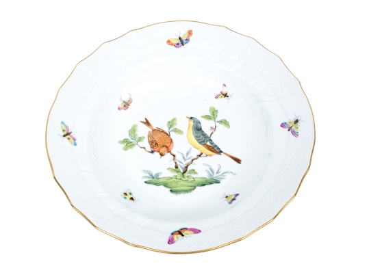 Herend Hungary Hand-Painted Porcelain Shallow Bowl, Rothschild Bird (RO) Pattern