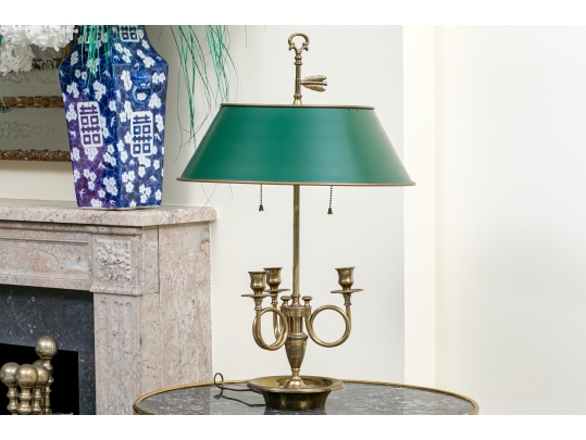 Classic Brass Three Light Bouillotte Lamp With Adjustable Shade