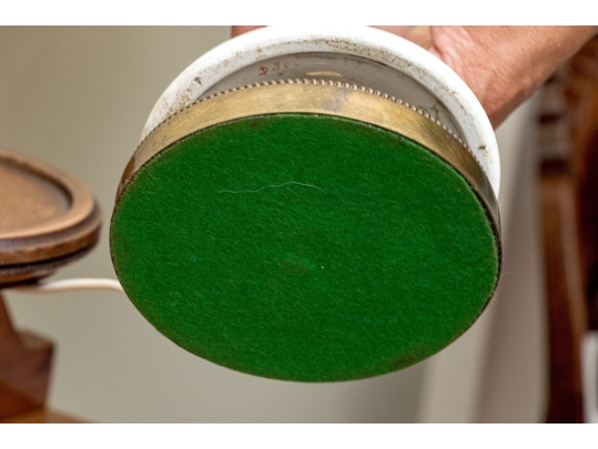 Pair Of Gilt Decorated Ceramic Candle Form Table Lamps