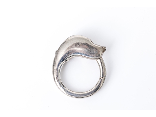 Tiffany & Co. Sterling Silver Beautiful Hound Ouroboros Key Ring, With Felt