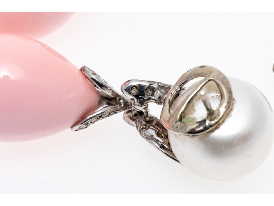 14k Yellow Gold Stunning White South Sea Pearl And Pink Peach Coral Drop Earrings