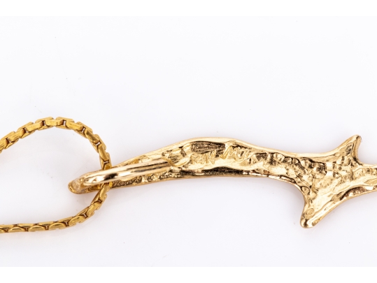 14k Yellow Gold Handsome Diamond Cut Seagull Pendant, With Chain