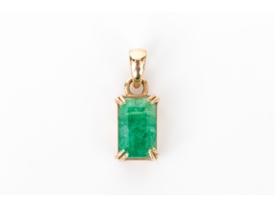 14k Yellow Gold Simple Emerald Cut Opaque Emerald Pendant, App. 1.09 CTS