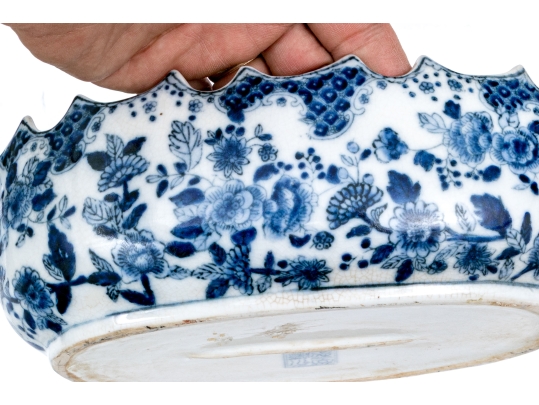 Two Decorative Blue And White Porcelain Twin Handled Serving Bowls