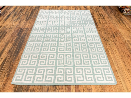 Hand Woven Wool Geometric Greek Key Carpet, 7'-11