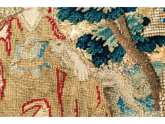 Two Accent Pillows, Including An 18th C. Tapestry Fragment Embroidered Onto A Later Needlepoint Pillow