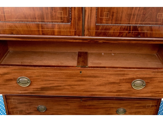 Antique Federal Mahogany Inlaid Linen Press