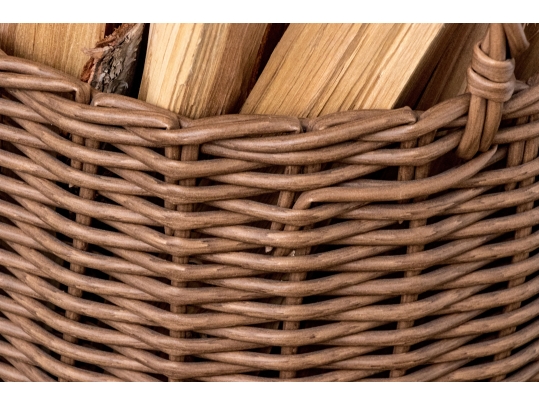 Twin Handled Wicker Storage Basket With Wood