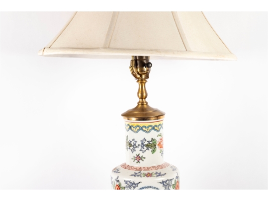 Chinese Famille Rose Porcelain Lamp On Wooden Base