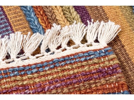 Hand Woven Wool Carpet, Striped Pattern, 7'-5