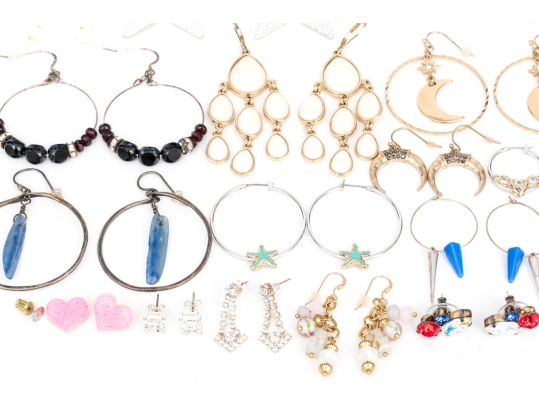 Extensive Collection Of Hoop, Stud, And Drop Pendant Style Costume Jewelry Earrings