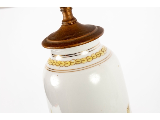 Porcelain Table Lamp With Yellow Floral And Bird Motif