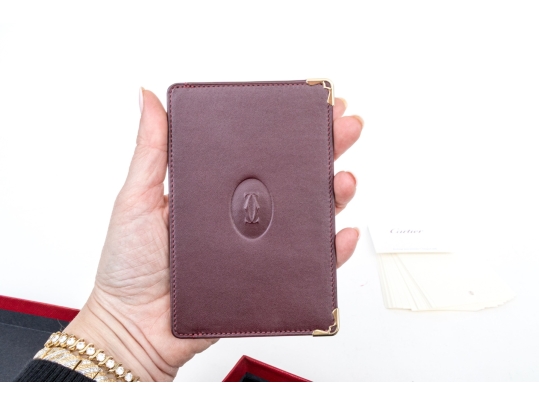 Cartier Burgundy Leather Notepad Holder, Must De Cartier, With Box