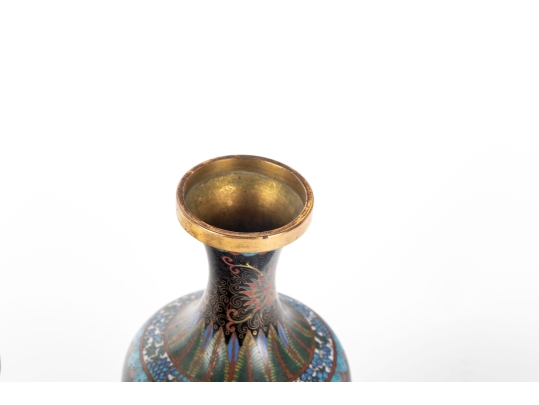 Cloisonne & Enamel Vintage Brass Chinese Dragon Vases