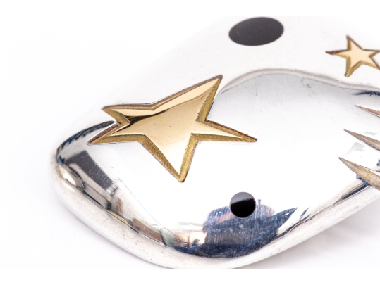 Michael Bondanza Sterling And 18k Fun Vintage Star And Black Onyx Inlay Chunky Earrings