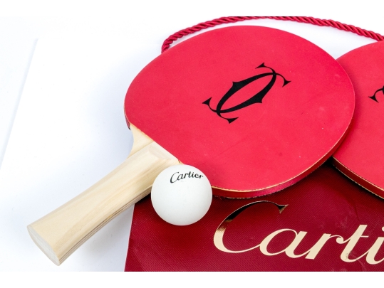 Pair Of Vintage Cartier Ping Pong Paddles And Balls 