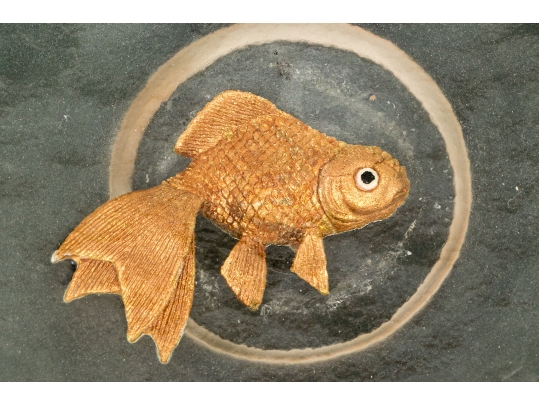 Large Quality Decorative Glass Bowl With Raised And Gilt Finished Koi Fish