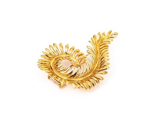 Tiffany & Co. 18k Yellow Gold Schlumberger Magnificent Stylized Furling Feather Brooch