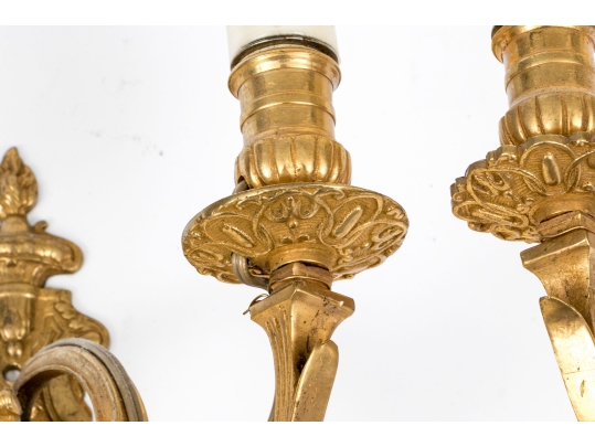 Pair Of Louis XVI Style Gilt Metal Wall Sconces