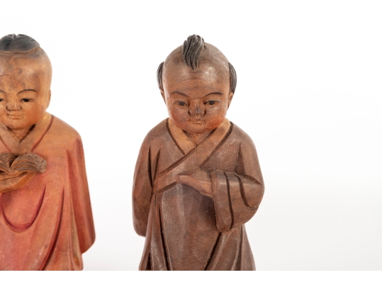 Set Of Three Hand-Carved Asian Wooden Figures