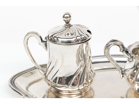 830 Silver Creamer & Sugar Bowl With Tray, 11.320 Troy Os. 