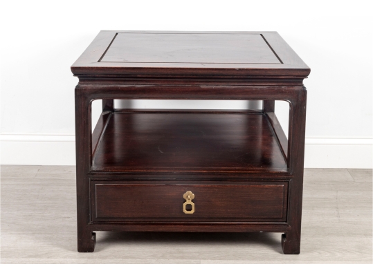 Mid-20th Century Chinese Hardwood Side Table With Shelf