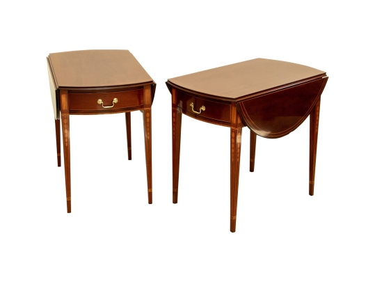 Pair Kindel Winterthur Collection Mahogany Inlaid Pembroke Tables