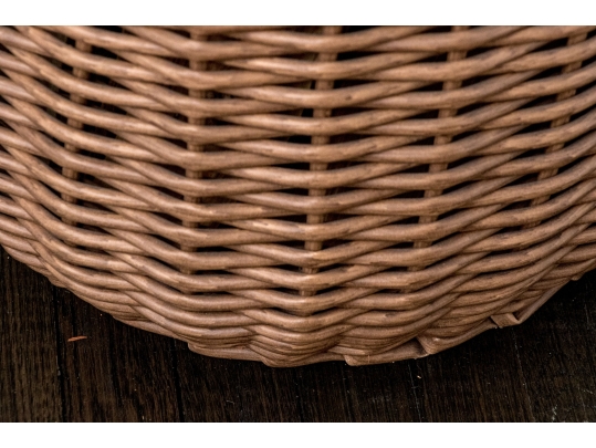 Twin Handled Wicker Storage Basket With Wood