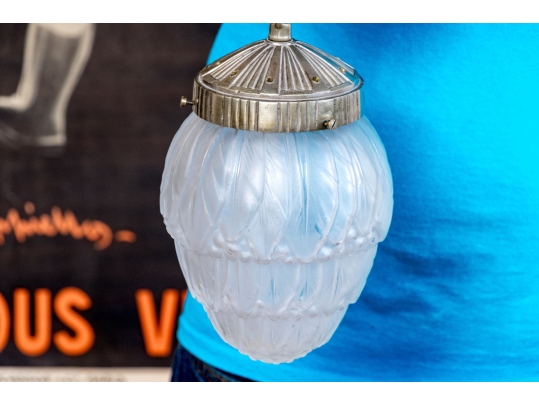 Pair Of Vintage Glass Shaded Pendant Lights