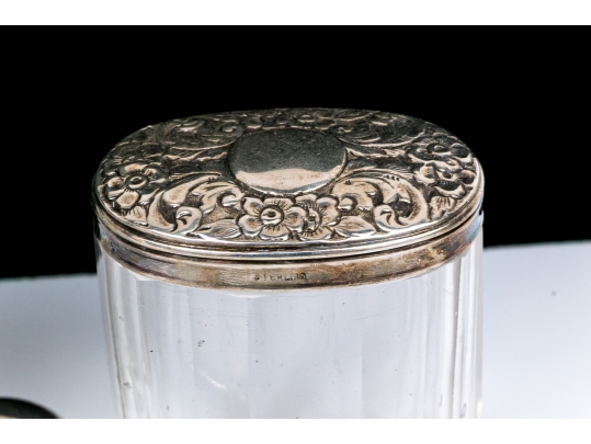 Antique Collection Of Five Sterling Silver Mounted Vanity Items