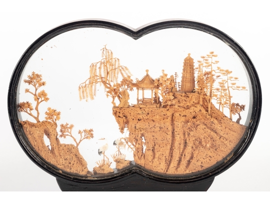 Chinese Cork Diorama Landscape Scene In Display