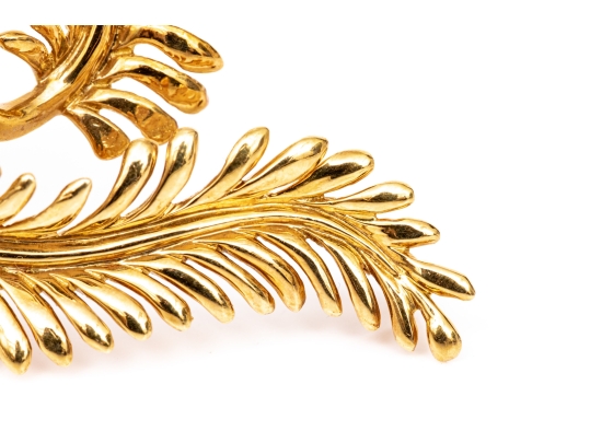 Tiffany & Co. 18k Yellow Gold Schlumberger Magnificent Stylized Furling Feather Brooch