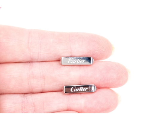 Cartier Sterling Silver Promotional Wax Seal Logo Motif Cufflinks, With Box 