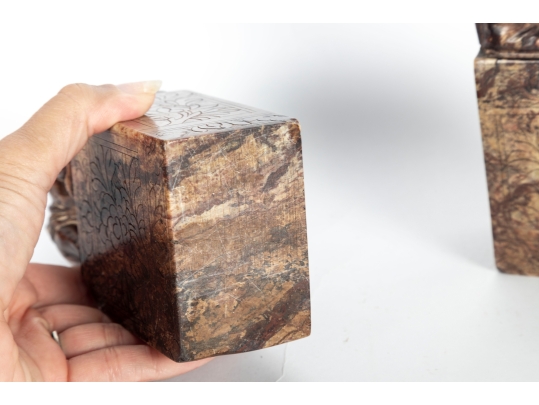 Vintage Carved Soapstone Asian Foo Dog Bookends