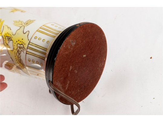 Porcelain Table Lamp With Yellow Floral And Bird Motif