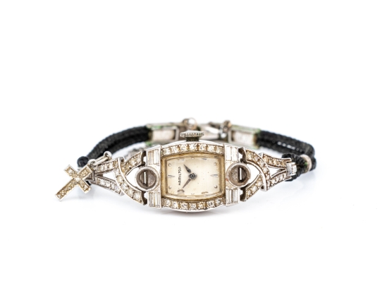 Hamilton Vintage Platinum And Diamond Case Wristwatch, Gold Filled Buckle, As-is