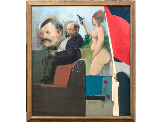 Melvin Joel Zabarsky (American, 1932-2019) ”Lenin And The Assassins” Oil On Canvas Painting, 1965