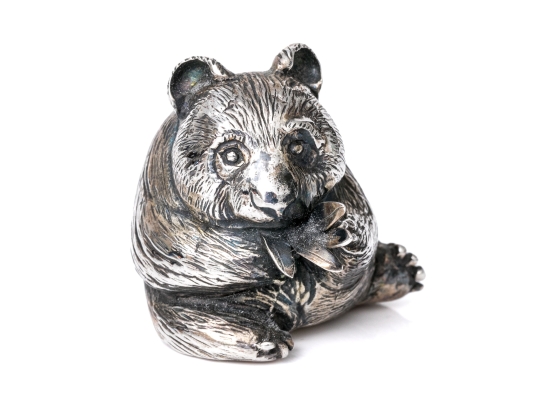 Buccellati Sterling Silver Miniature Cute Panda Eating Bamboo