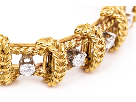 18k Yellow Gold Stunning Vintage Diamond Set Rope Motif Bracelet, App. 2.38 TCW