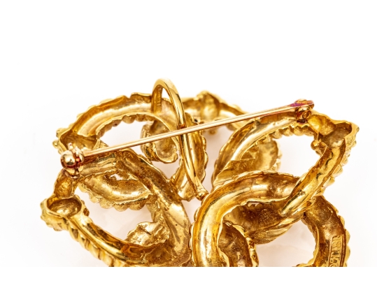 18k Yellow Gold Magnificent Ribbed And Beaded Knot Brooch/necklace Enhancer