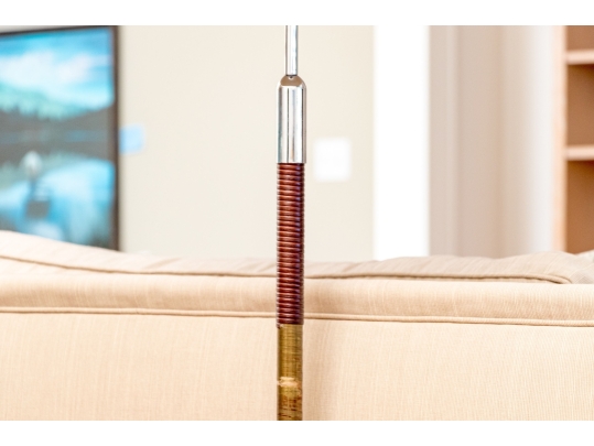 Pair Of Chrome And Rattan Bound Floor Lamps